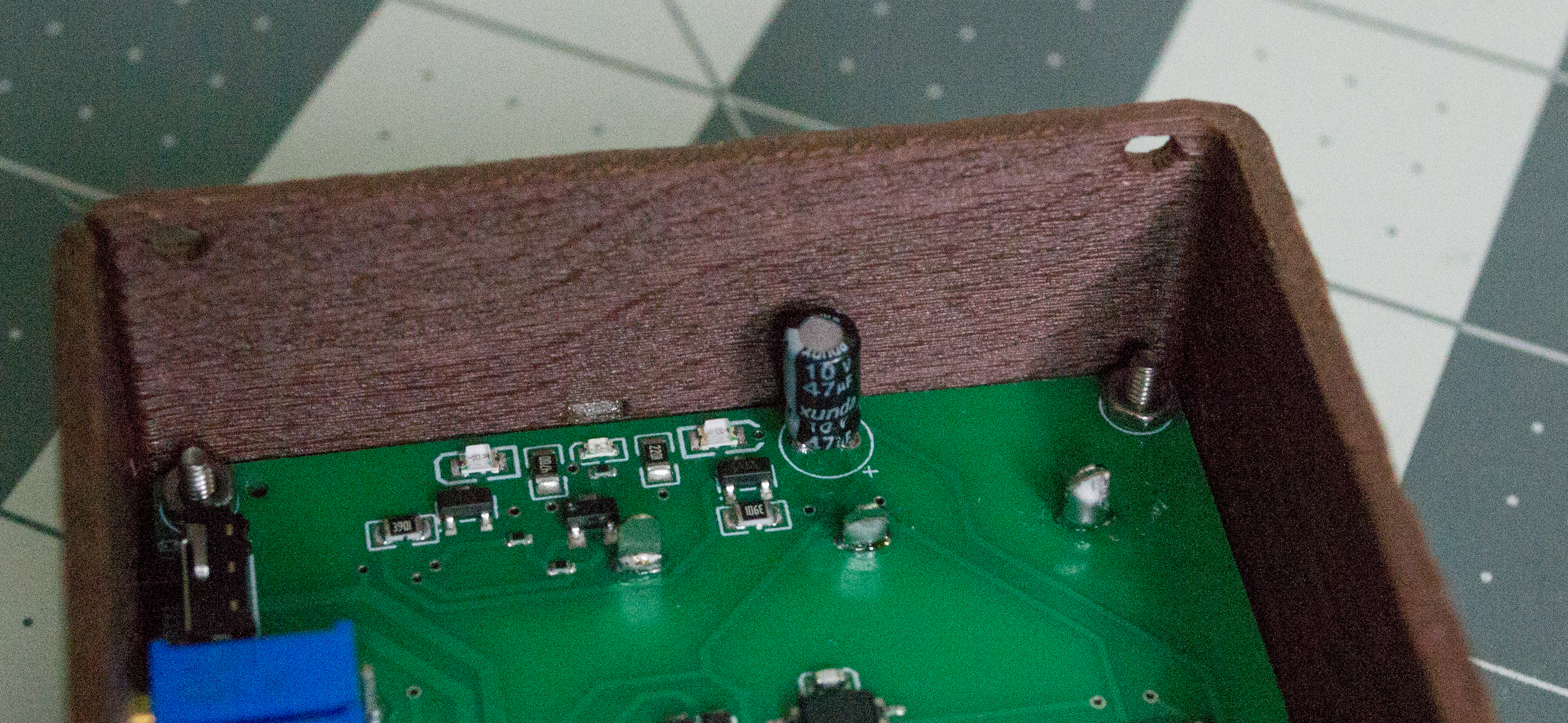 Nuts firmly screwed on to hold the VintageScale Body, Bottom, and PCBA together.