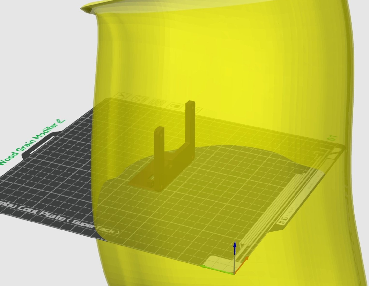 Final log modifier placed to add wood grain to model in Bambu Studio.