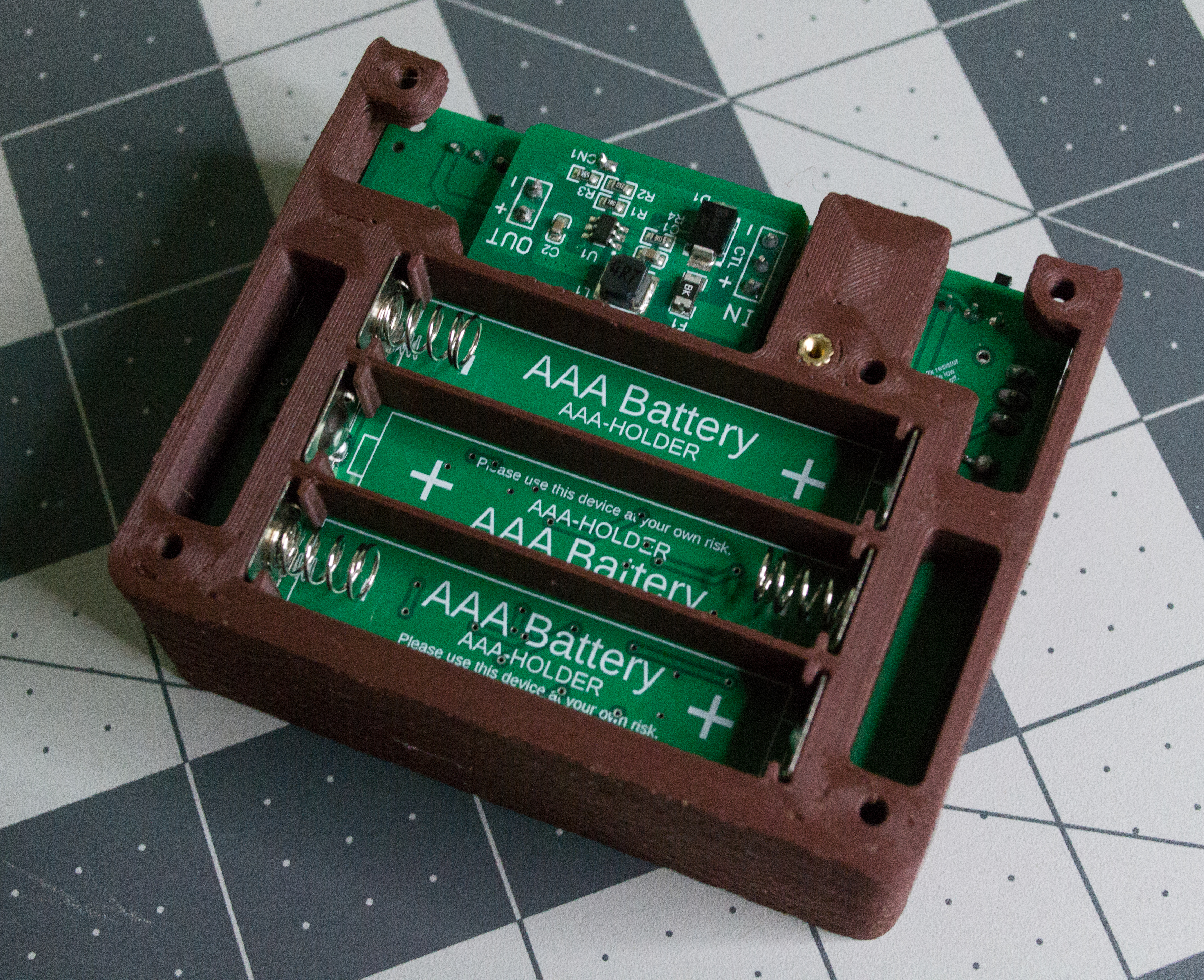 Bottom view of the inserted TwoPositionServo controller board inserted into VintageScale body component.